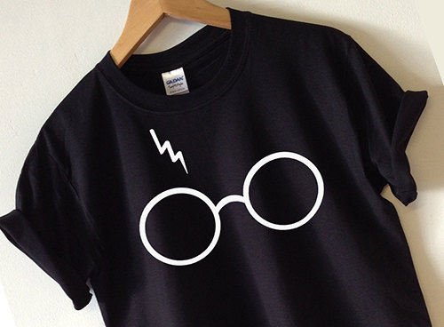 Harry Potter Lightning Glasses Black Tshirt