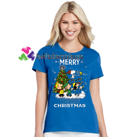 Auburn Tigers Snoopy And Friends Merry Christmas T Shirt gift tees unisex adult cool tee shirts
